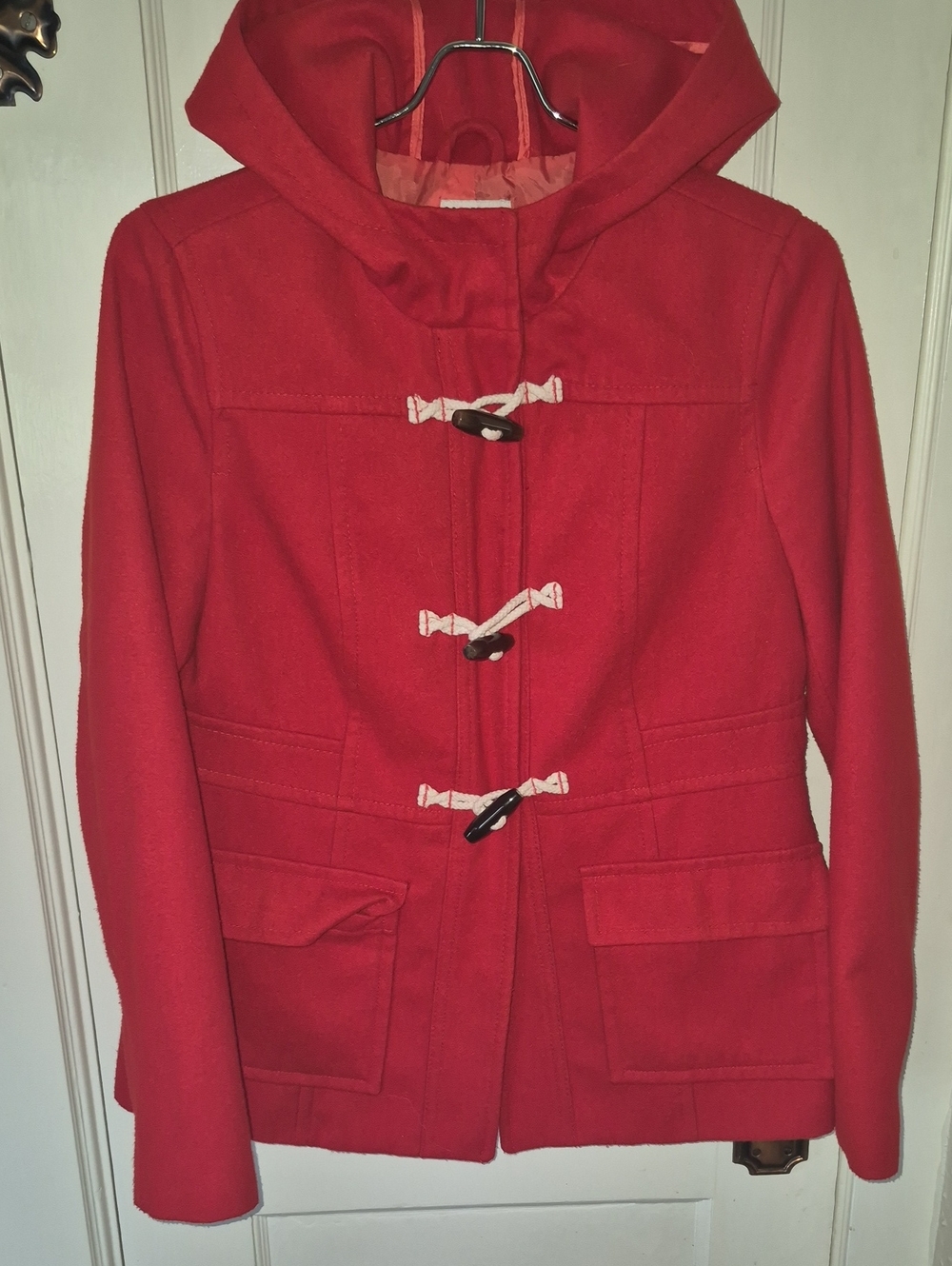 Old Navy Red Hooded Toggle Pea Coat